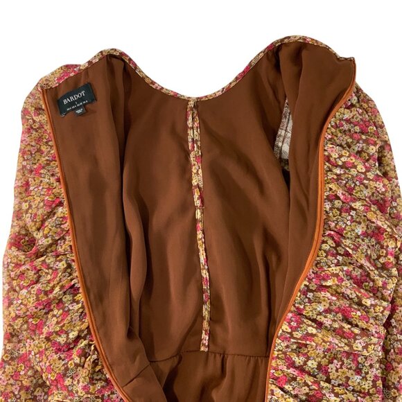 Bardot Revolve Ruched Ditsy Floral Mini Dress S Ditsy Floral - Picture 4 of 12